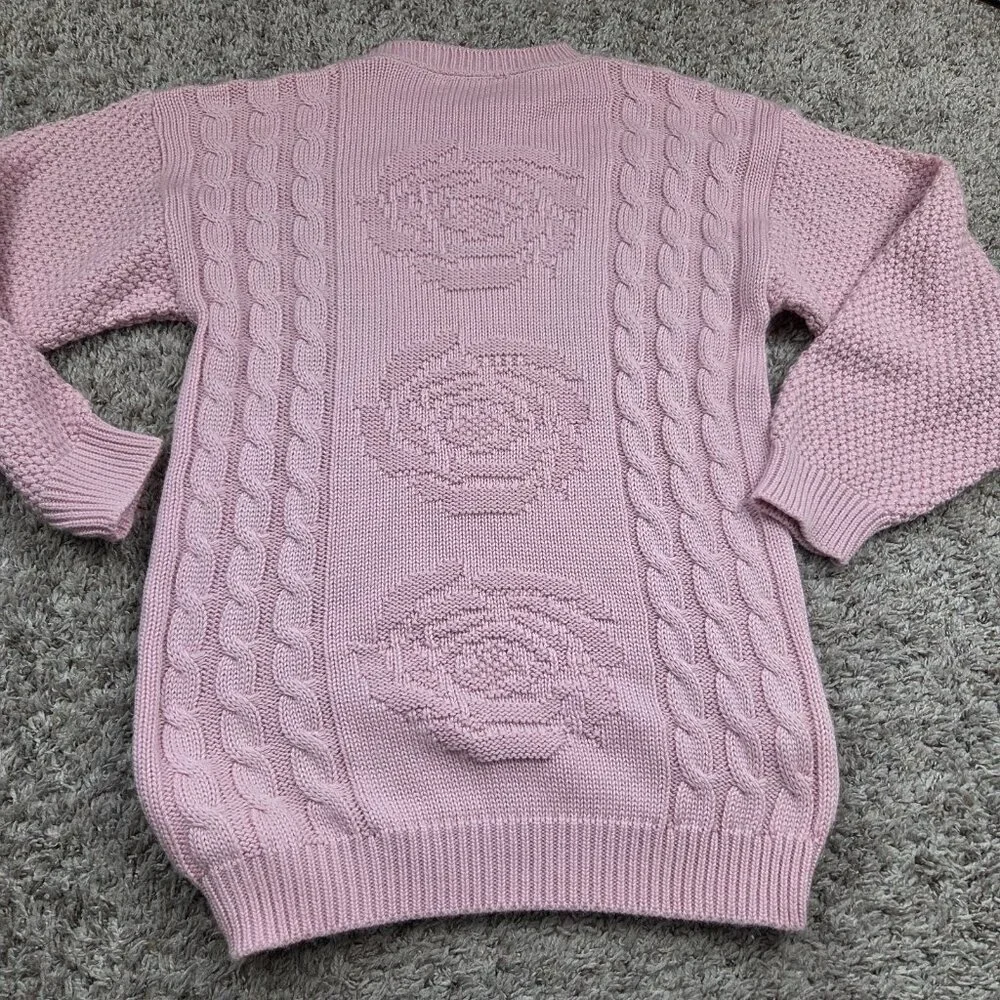 Vintage Garland Sweater Womens 18 Knit Rose Pink Made In USA Crew Long Sleeve